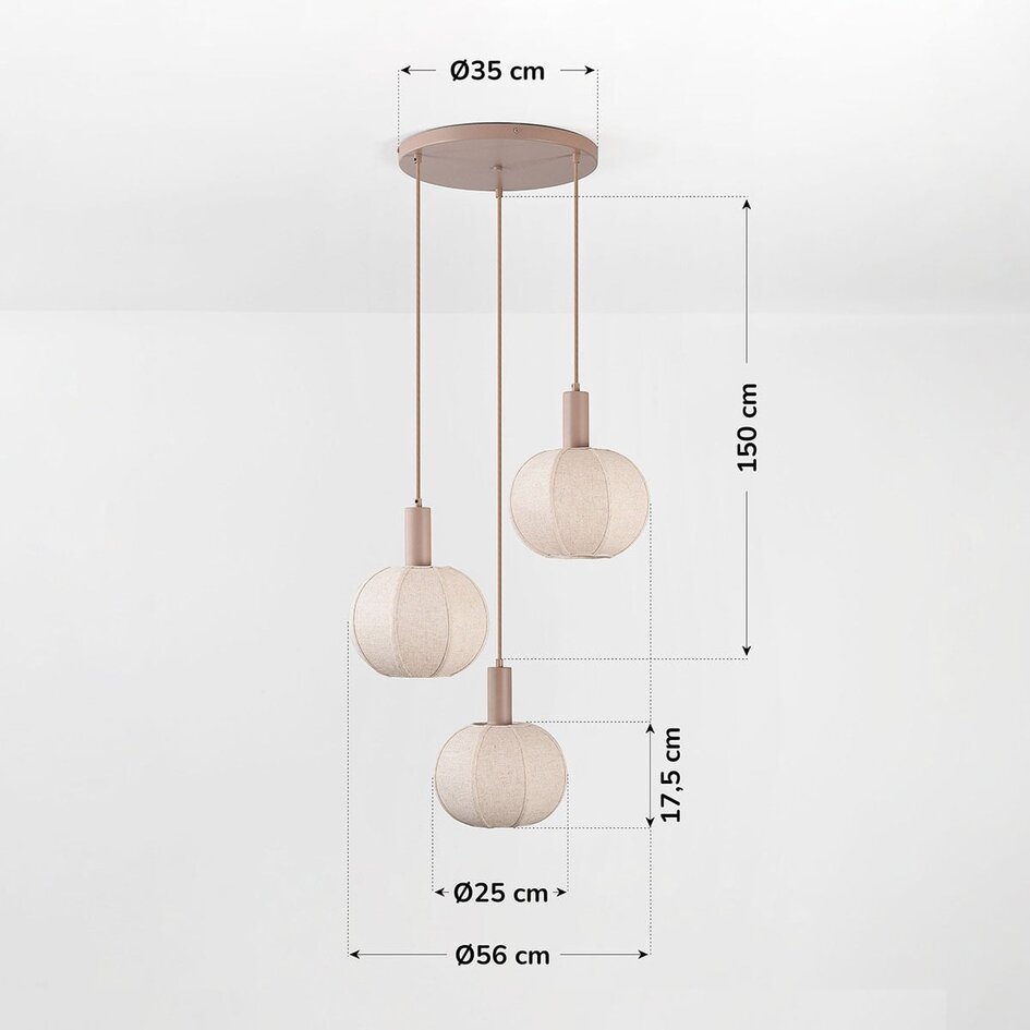 Taklampa Silvia med 3 tygskärmar - taupe