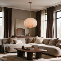 Taklampa Stefia med stor beige linneskärm - taupe