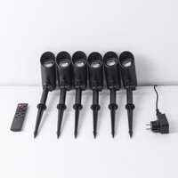 Set om 6 moderna, vinkelbara trädgårdsspotlights med fjärrkontroll – svart med dimbar LED