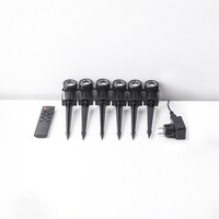 Set om 6 vinkelbara trädgårdsspotlights med fjärrkontroll – svart med dimbar LED