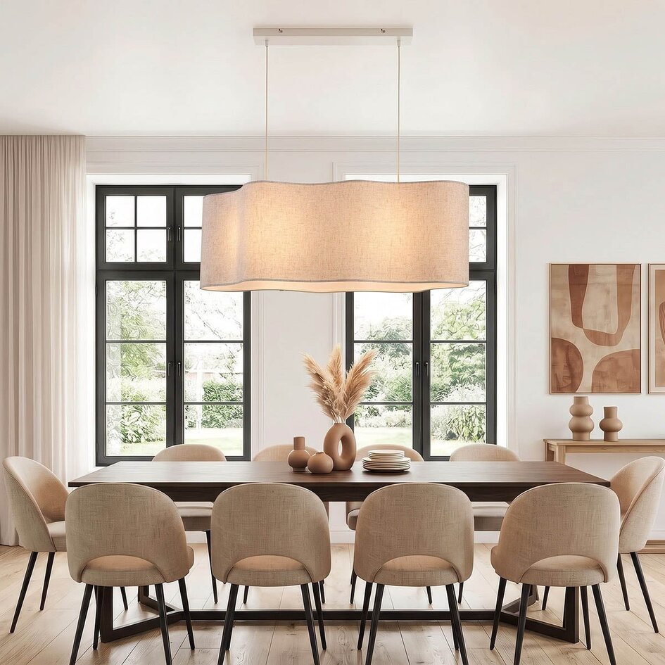 Pendellampa Hirom med två lampor - beige med linneskärm