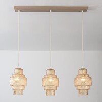 Hänglampa Odinda med 3 räfflade bärnstensfärgade glasskärmar - beige