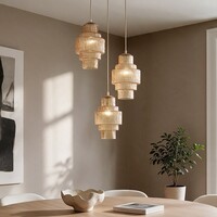 Taklampa Orina med 3 räfflade bärnstensfärgade glasskärmar - beige