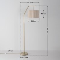 Böjd golvlampa Pedro med veckad skärm i beige
