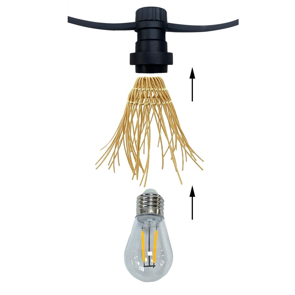 Ljusslingeset inklusive skärmar i ljus naturlig rottinglook, tillgängligt med olika LED-lampor