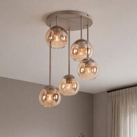 Taklampa Carato med 5 amberfärgade glaskupor - beige