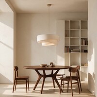 3-lågig taklampa Nerai - beige med linneskärmar i flera lager
