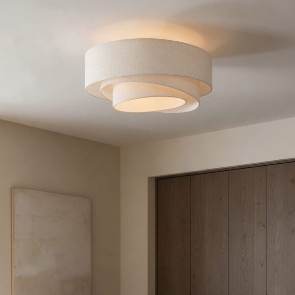 3-lågig taklampa Neroi - beige med skiktade linneskärmar