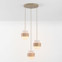 Hanglamp Sani van travertin (natuursteen) met melkwit glas, 3-lichts in beige