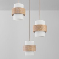 Hanglamp Sani van travertin (natuursteen) met melkwit glas, 3-lichts in beige
