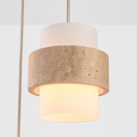 Hanglamp Sani van travertin (natuursteen) met melkwit glas, 3-lichts in beige