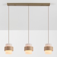 Hanglamp Flari van travertin (natuursteen) met melkwit glas, 3-lichts in beige