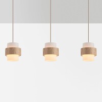 Hanglamp Flari van travertin (natuursteen) met melkwit glas, 3-lichts in beige