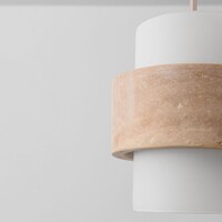 Hanglamp Flari van travertin (natuursteen) met melkwit glas, 3-lichts in beige