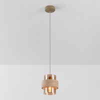 Hanglamp Yuki van travertin (natuursteen) met amber glas, 1-lichts in beige