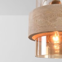Hanglamp Yuki van travertin (natuursteen) met amber glas, 1-lichts in beige