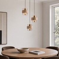 Hanglamp Sani van travertin (natuursteen) met amber glas, 3-lichts in beige