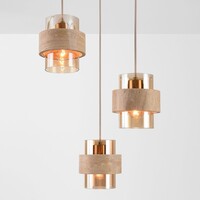 Hanglamp Sani van travertin (natuursteen) met amber glas, 3-lichts in beige