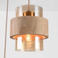 Pendellampa Sani med 3 skärmar av travertin och bärnstensfärgat glas - beige