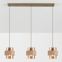 Hanglamp Flari van travertin (natuursteen) met amber glas, 3-lichts in beige