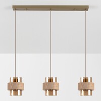 Hanglamp Flari van travertin (natuursteen) met amber glas, 3-lichts in beige