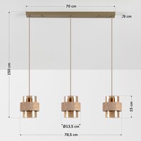 Hanglamp Flari van travertin (natuursteen) met amber glas, 3-lichts in beige