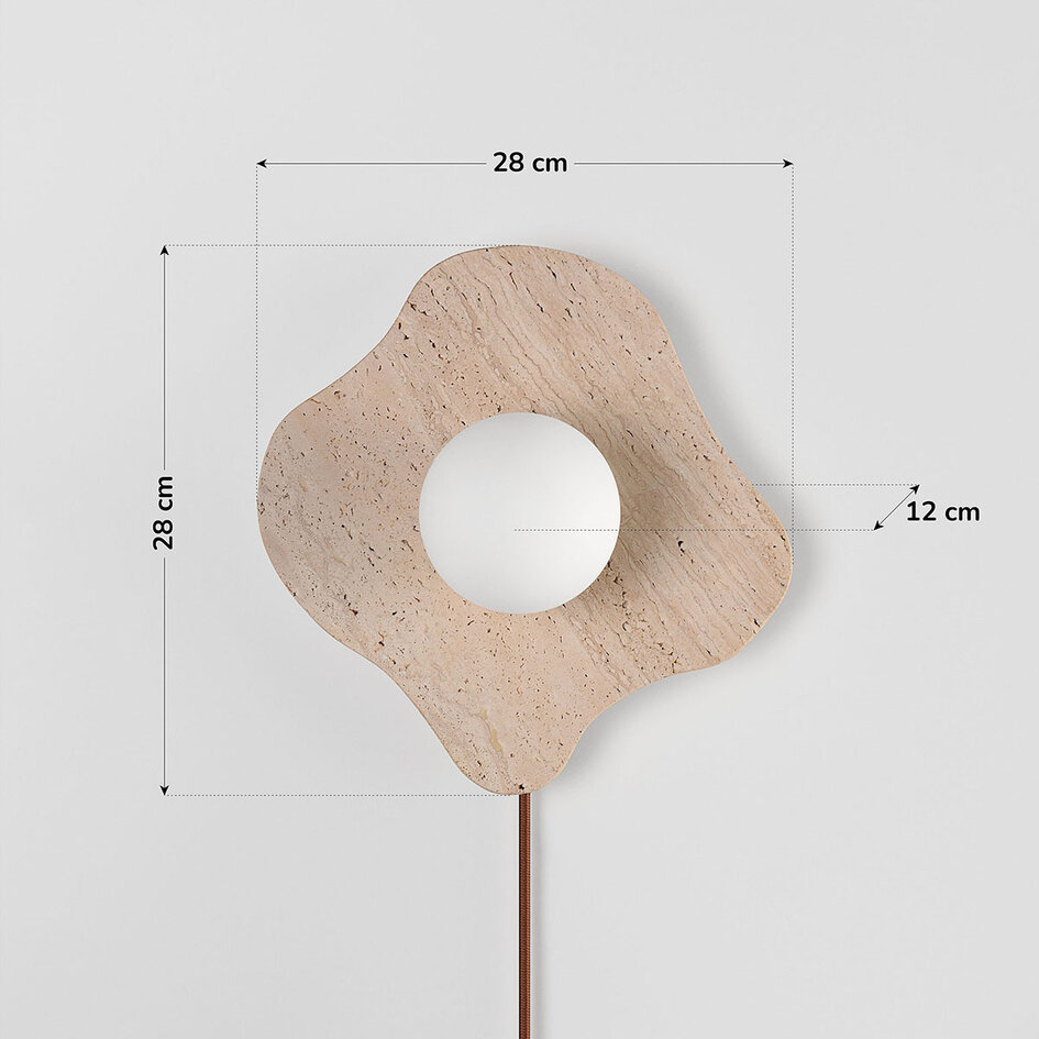 Wandlamp Karise van travertin met glazen bol