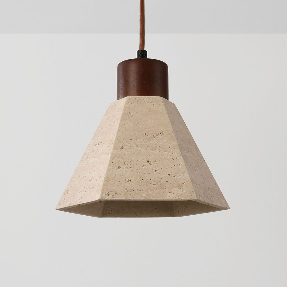 Hanglamp Petra van travertin en hout - bruin