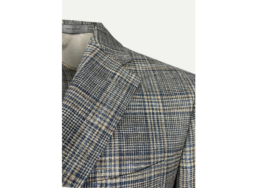 Corneliani - Glencheck linen-silk jacket - Blue Taupe
