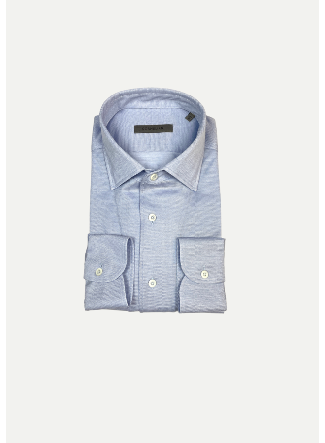 Corneliani - Piqué stretch oxford shirt - Light blue