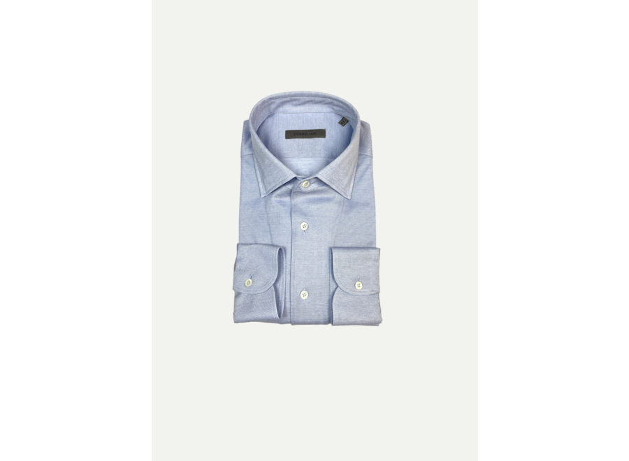 Corneliani - Piqué stretch oxford shirt - Sea blue