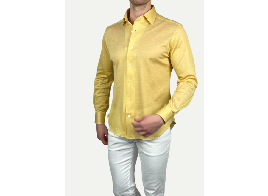 Corneliani - Piqué stretch oxford shirt - Yellow