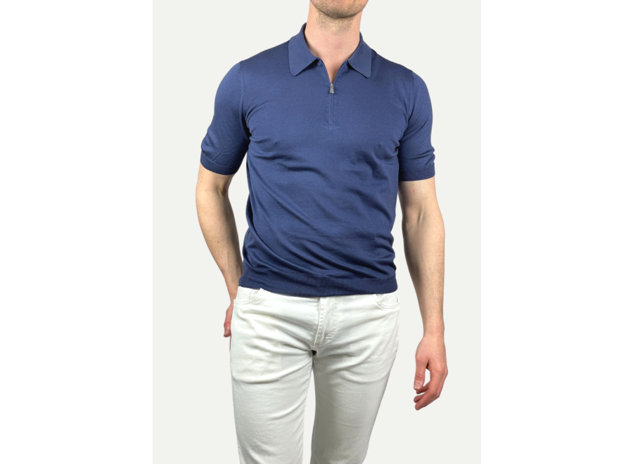 LES HOMMES D'AMSTERDAM - Polo silk/cotton - Blue