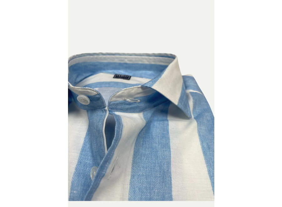 Fedeli - Shirt Sean voile cotton stretch - light blue stripes