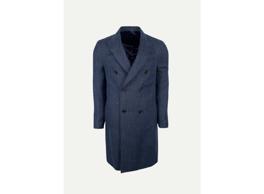 Caruso - Overcoat double breasted herringbone - Navy