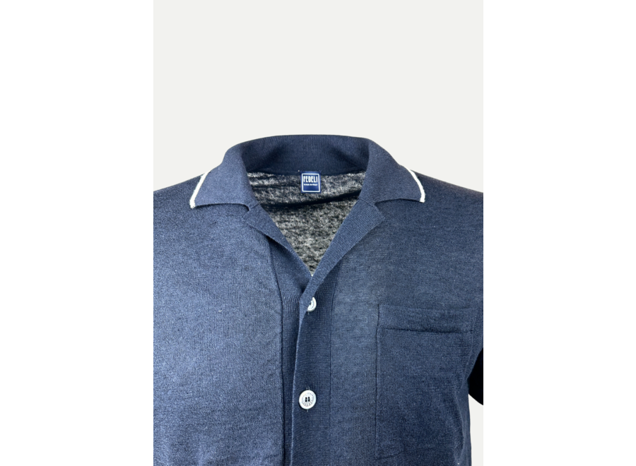 Fedeli - Knitted polo - short sleeve - Navy