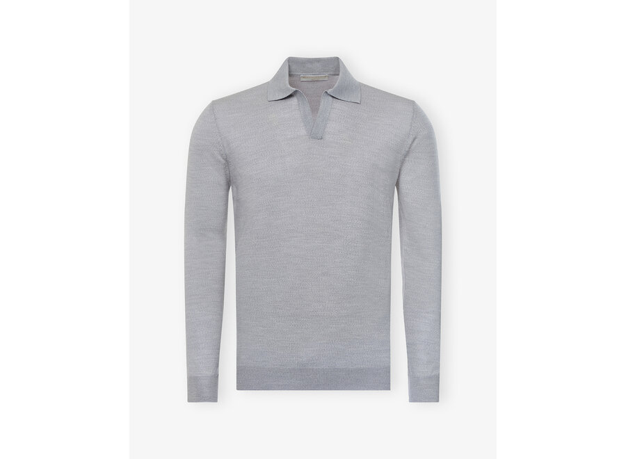 LHDA - Polo long sleeve - Extrafine merino wool - Light grey