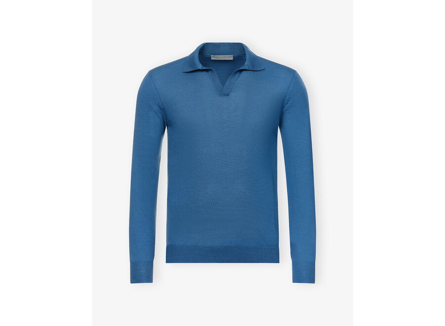 LHDA - Polo long sleeve - Extrafine Merino wool - Blue