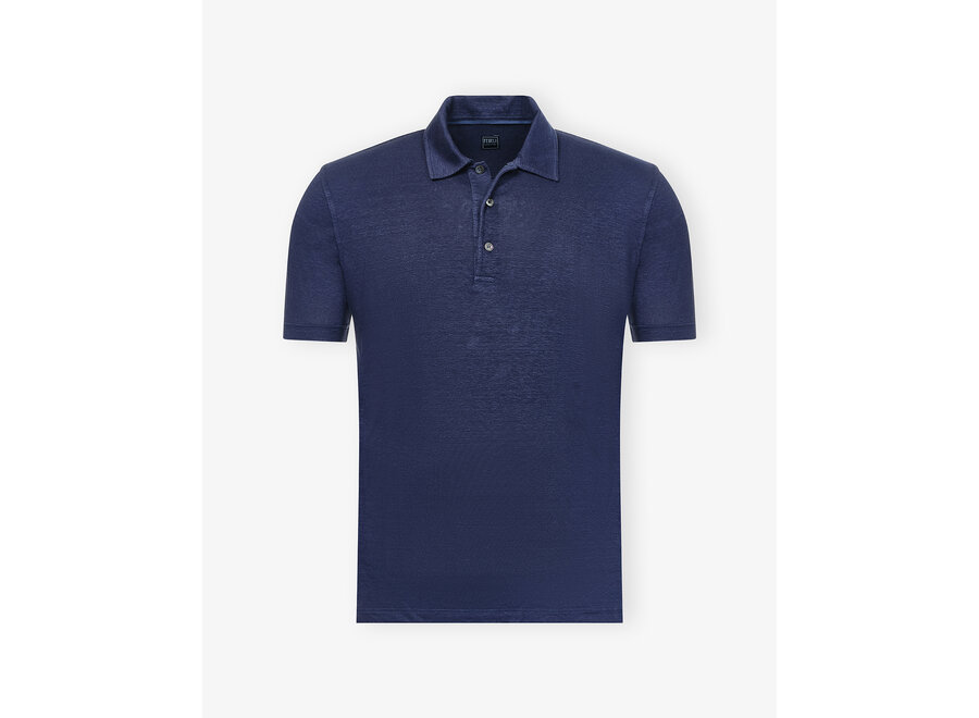 Fedeli - Polo Justyn - Short sleeve linen flex - Blue