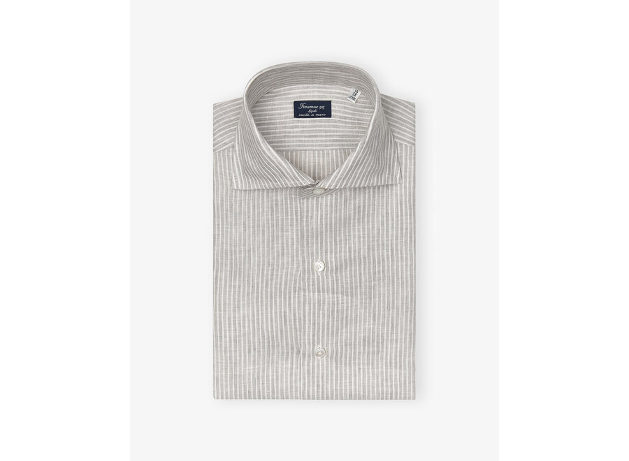 Finamore - Shirt stripes linen - White-grey