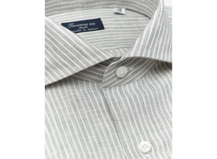 Finamore - Shirt stripes linen - White-grey