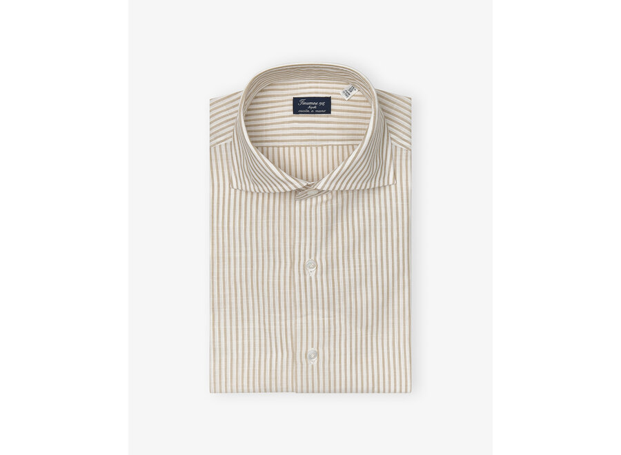Finamore - Shirt cotton linen stripes - Greige