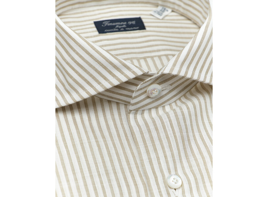 Finamore - Shirt cotton linen stripes - Greige