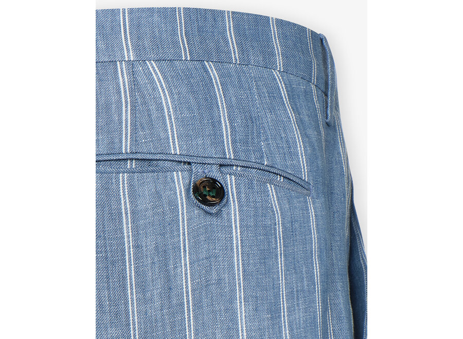 Berwich - Trouser linen one pleat - Pinstripe - Light blue