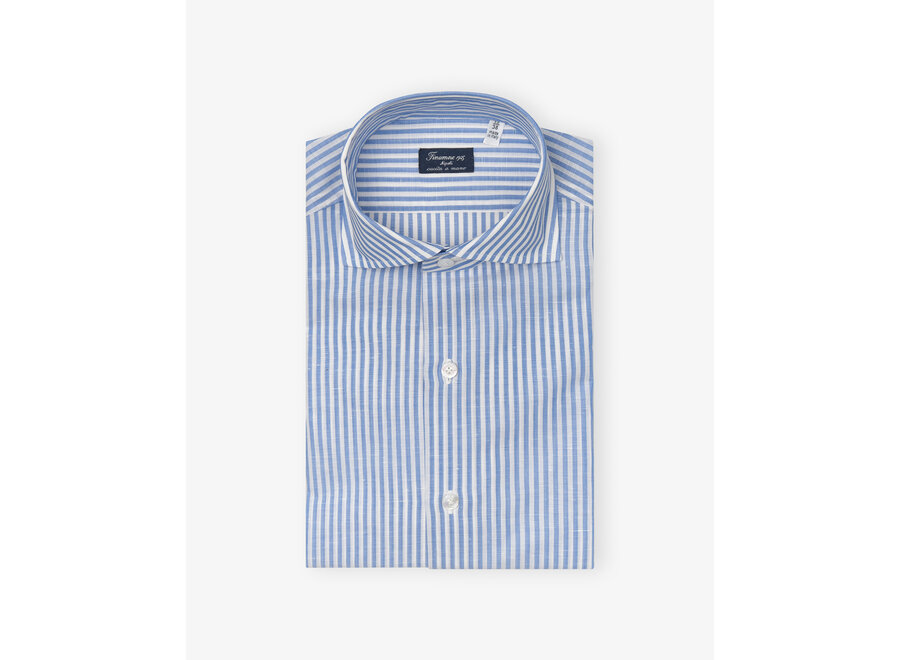 Finamore - Napoli cotton/linen shirt - Stripes light blue