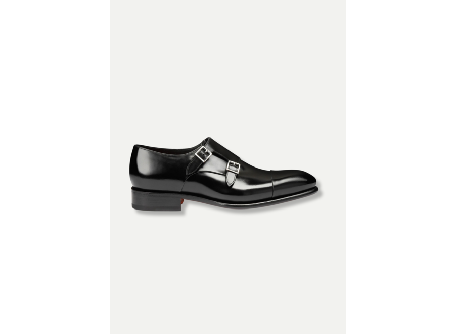 Santoni - Polished leather double-buckle shoe - Black