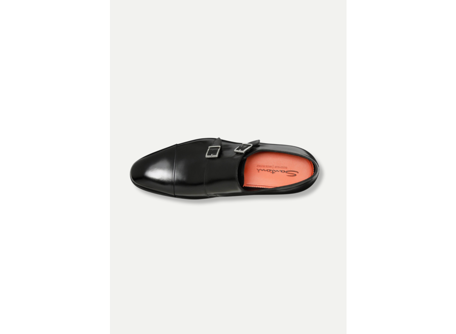 Santoni - Polished leather double-buckle shoe - Black