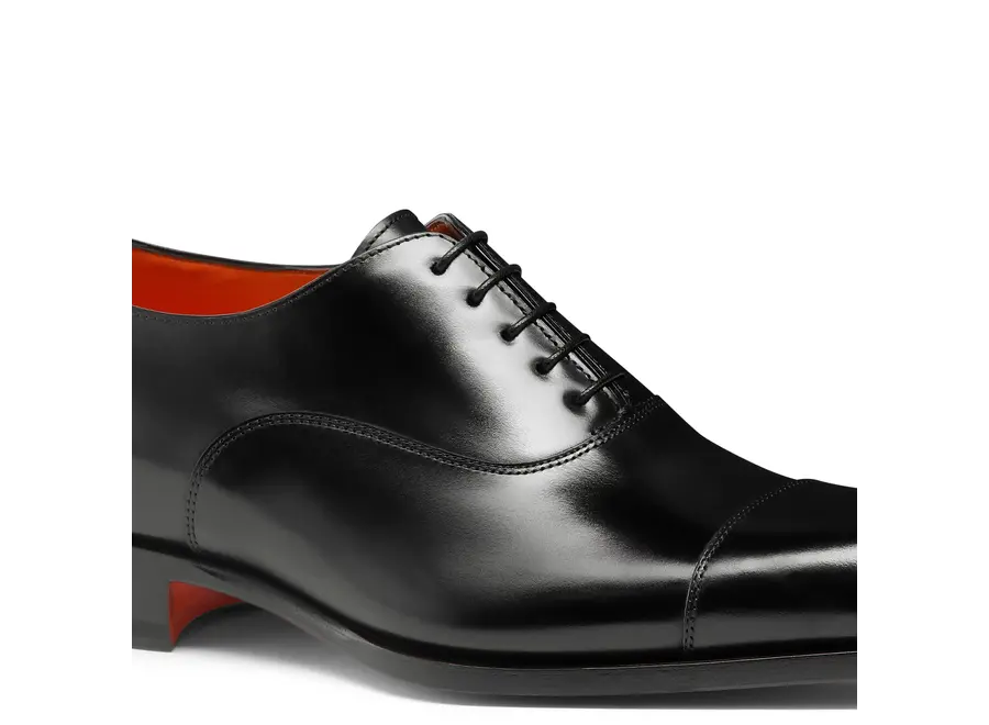 Santoni - Polished black leather Oxford shoes - Black