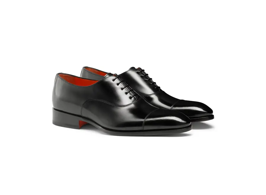 Santoni - Polished black leather Oxford shoes - Black