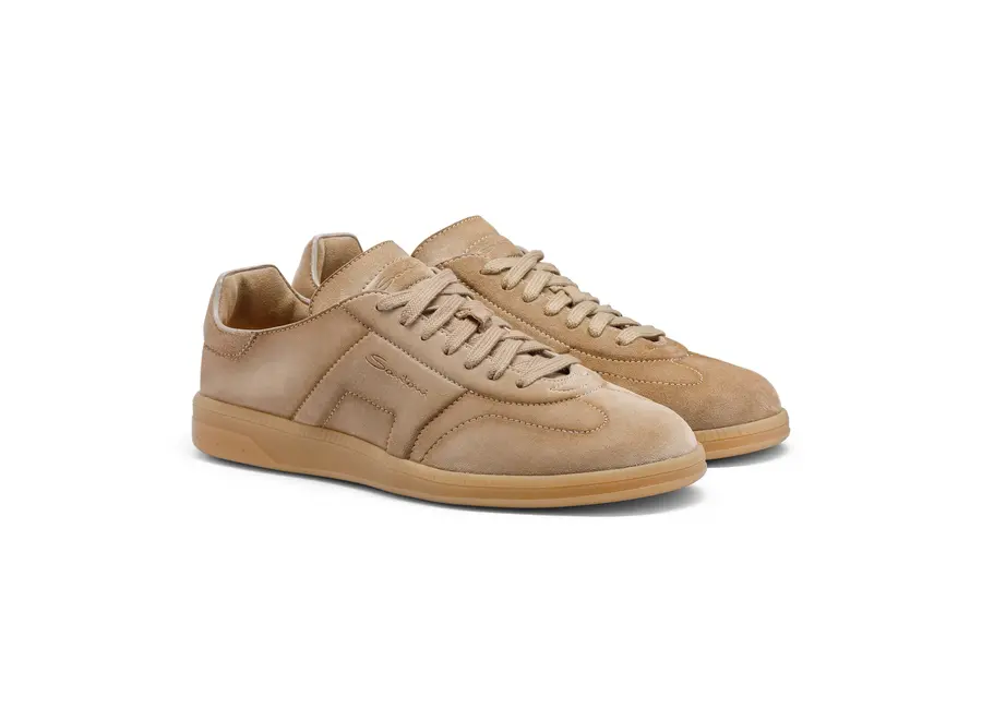 スニーカー SANTONI DBS OLY SNEAKERS IN GRAINY LEATHER AND SUEDE Santoni - DBS Oly sneaker - Taupe - LES HOMMES D'AMSTERDAM